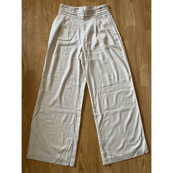 Zara Beige High Waist Side Zip Pleated Wide Leg Pants Size Medium - Picture 1 of 9